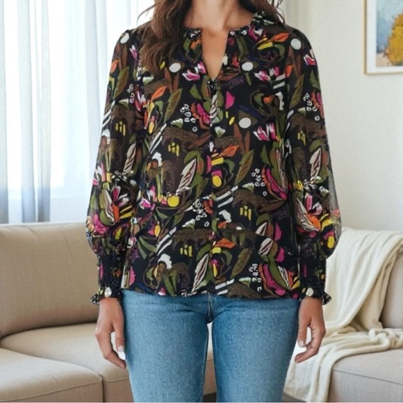 Marc Cain Voile Blouse in Black Jungle Print Sz N2 / US 4 - Picture 1 of 11